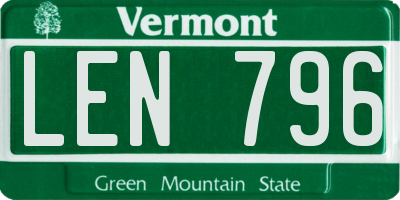 VT license plate LEN796