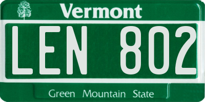 VT license plate LEN802