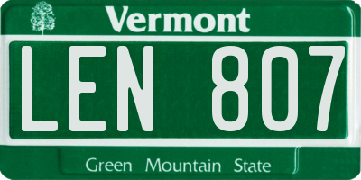 VT license plate LEN807