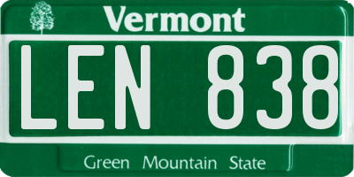 VT license plate LEN838