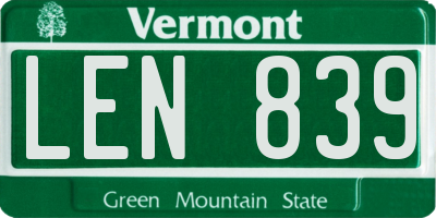 VT license plate LEN839