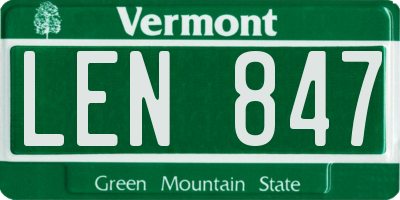 VT license plate LEN847