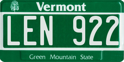 VT license plate LEN922
