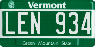 VT license plate LEN934