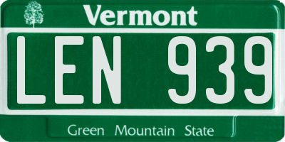 VT license plate LEN939