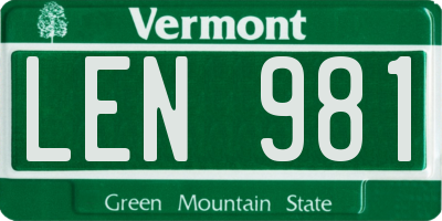 VT license plate LEN981