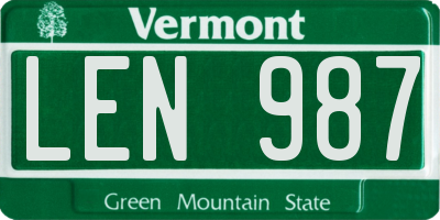 VT license plate LEN987