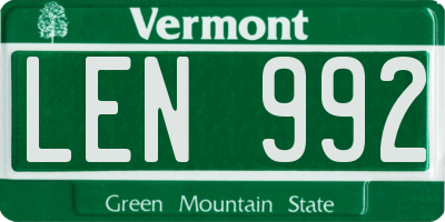 VT license plate LEN992