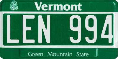 VT license plate LEN994