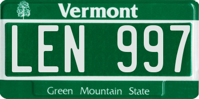 VT license plate LEN997