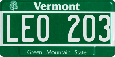 VT license plate LEO203