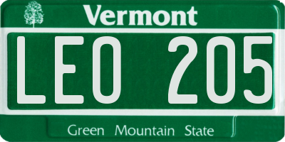 VT license plate LEO205