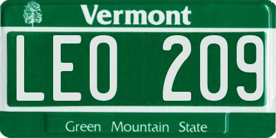 VT license plate LEO209