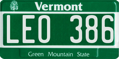 VT license plate LEO386