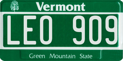 VT license plate LEO909