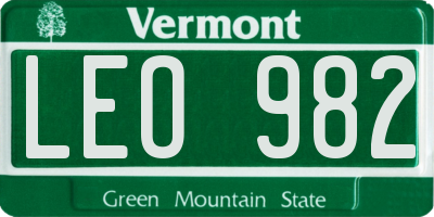 VT license plate LEO982