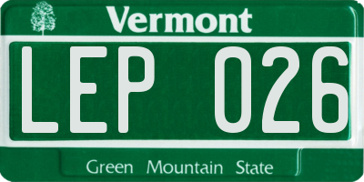 VT license plate LEP026