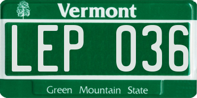 VT license plate LEP036