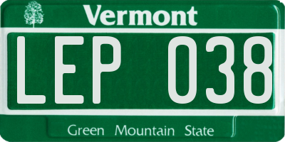 VT license plate LEP038