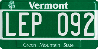 VT license plate LEP092