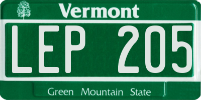 VT license plate LEP205