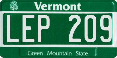 VT license plate LEP209