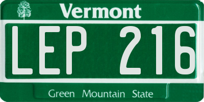 VT license plate LEP216