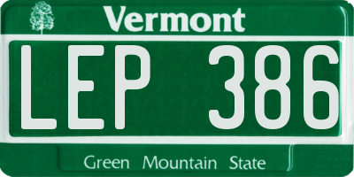 VT license plate LEP386
