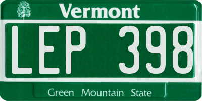 VT license plate LEP398