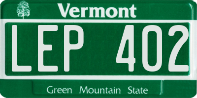 VT license plate LEP402
