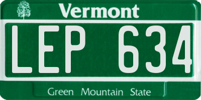 VT license plate LEP634