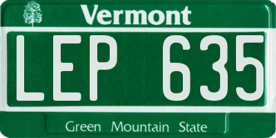 VT license plate LEP635