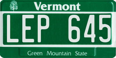 VT license plate LEP645