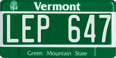 VT license plate LEP647