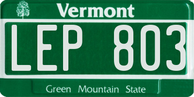 VT license plate LEP803