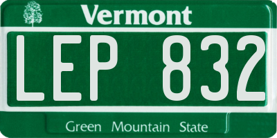 VT license plate LEP832