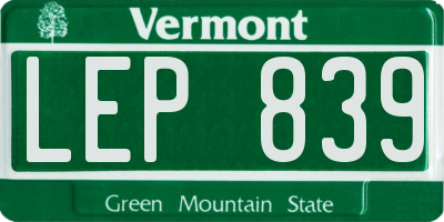 VT license plate LEP839