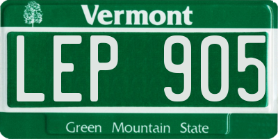 VT license plate LEP905