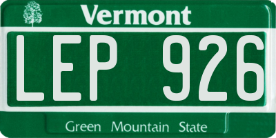 VT license plate LEP926