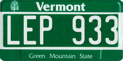 VT license plate LEP933
