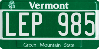 VT license plate LEP985