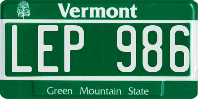 VT license plate LEP986