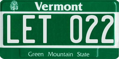 VT license plate LET022