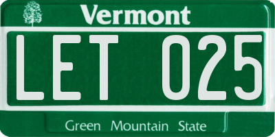 VT license plate LET025