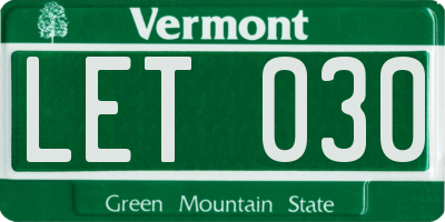 VT license plate LET030