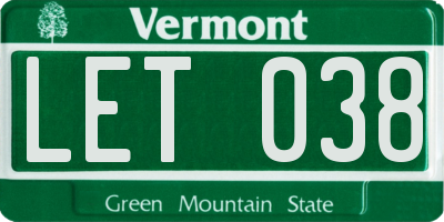 VT license plate LET038