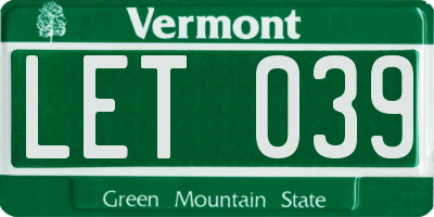 VT license plate LET039
