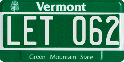 VT license plate LET062