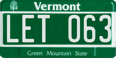 VT license plate LET063