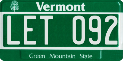 VT license plate LET092